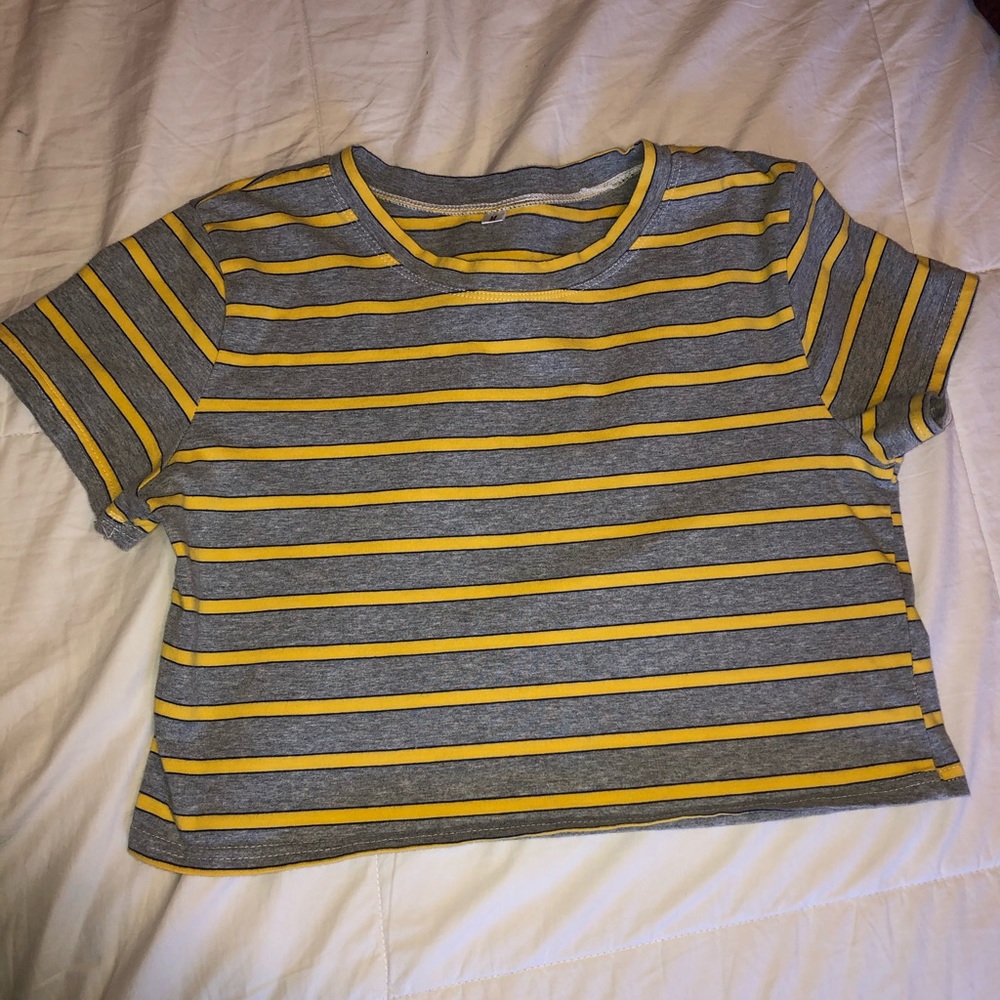 Grey and yellow striped crop top